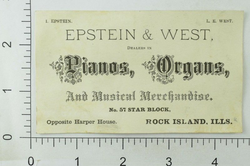 1860's-70's Epstein & West, Pianos, Oragans Engraved Victorian Trade Card P114