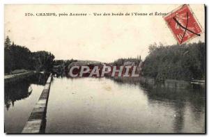 Old Postcard Champs Pres Auxerre Vue Des Bords De l & # 39Yonne And Lock