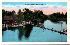 Vtg Macon Georgia GA Recreation Park Lake Dock Bathing 1940s Linen Postcard