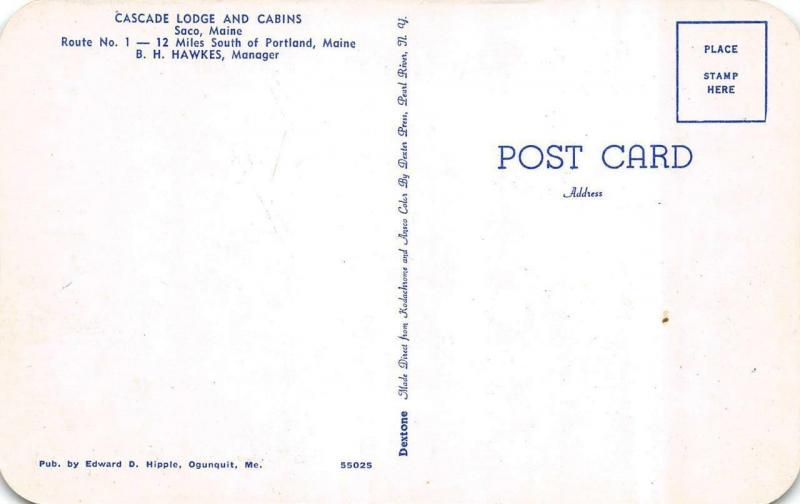 SACO, ME Maine  CASCADE LODGE & CABINS Roadside YORK CO  c1950's Chrome Postcard