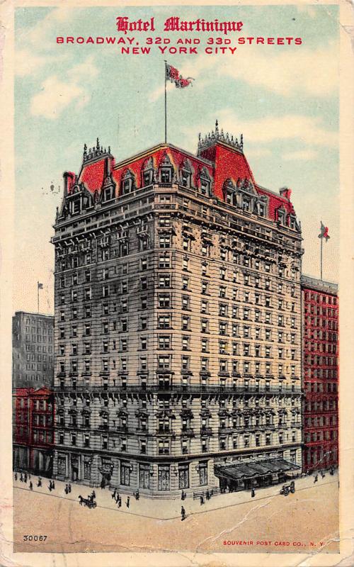 Hotel Martinique, New York, N.Y., Early Postcard, Used in 1910