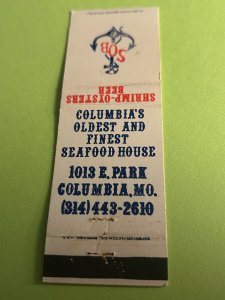 Vintage Matchbook Cover Shrimp Oysters Beer Restaurant Columbia, Missouri MB180