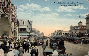 CONEY ISLAND NY Holiday Crowd on Surf Avenue c1910 Postcard 