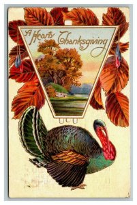 Vintage 1911 Thanksgiving Postcard Giant Turkey Fall Leaves Farmhouse NICE