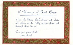 Vintage Postcard 1910's A Message Of Good Cheer Greetings From The Store Shines
