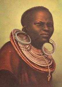 Masai Girl Oil Painting Antique African Kenya Uganda Postcard