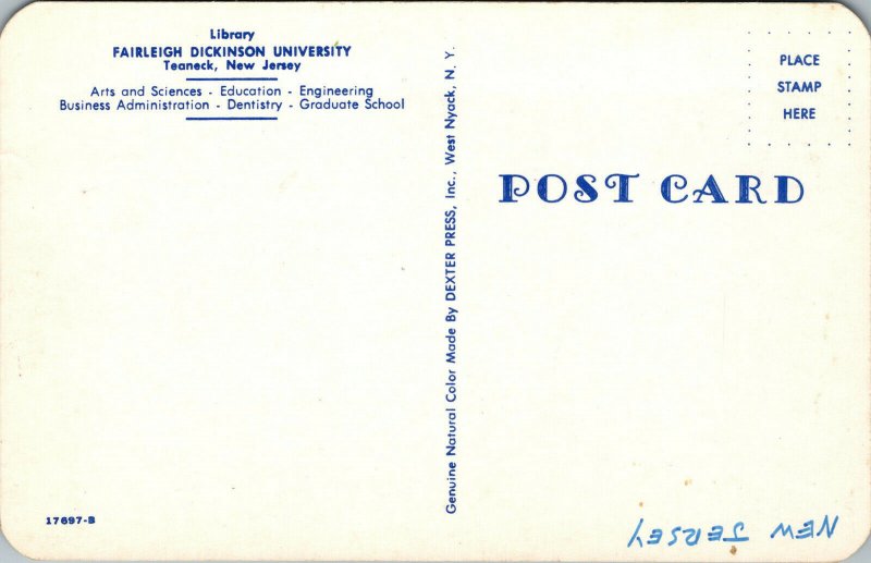 Vtg Library Fairleigh Dickinson University Teaneck New Jersey NJ Postcard