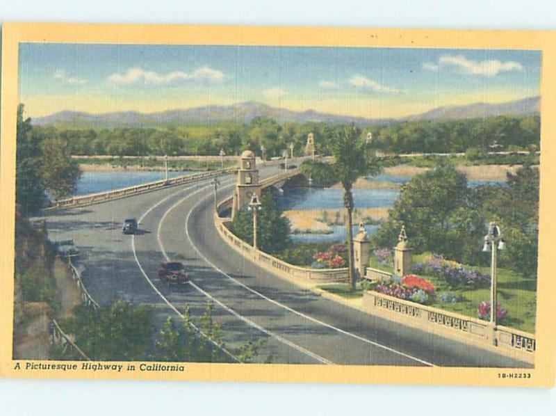 Unused Linen BRIDGE SCENE Riverside - Los Angeles California CA H8084