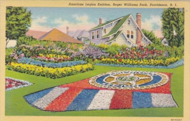 Rhode Island Providence American Legion Emblem Roger Williams Park 1941 Curteich