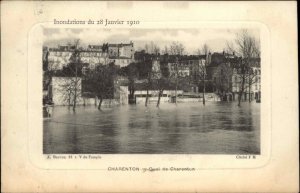 Antique FLOOD of 1910 PC Charenton France Flooded Streets DISASTER