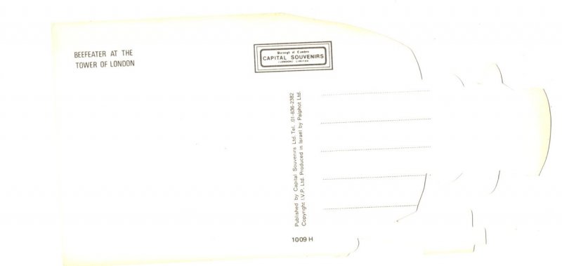 Cutout Shape, London, England, Beefeater at Tower, Novelty Vintage Postcard