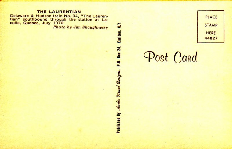 P1292 vintage postcard the laurentian delaware & hudson train @ lacolle quebec