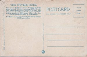 USA The Stevens Hotel Michigan Boulevard Chicago Illinois Vintage Postcard C028