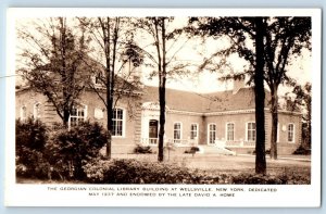 Wellsville New York Postcard RPPC Photo The Georgian Colonial Library Building