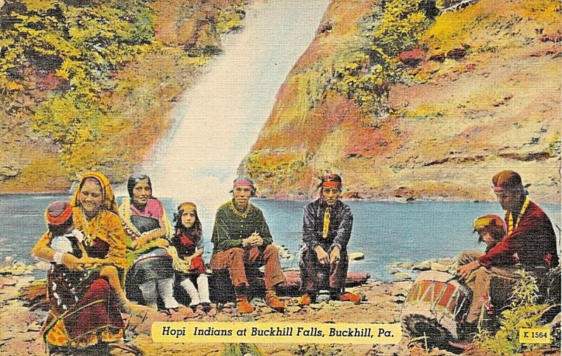 BUCK HILL PA~HOPI INDIANS AT BUCK HILL FALLS-FRED SCHAEFER PUBL 1940s POSTCARD