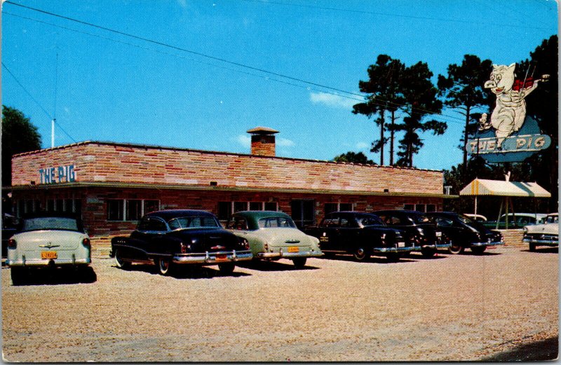 Vtg The Pig BBQ Restaurant Old Cars Jesup Georgia GA Chrome Postcard