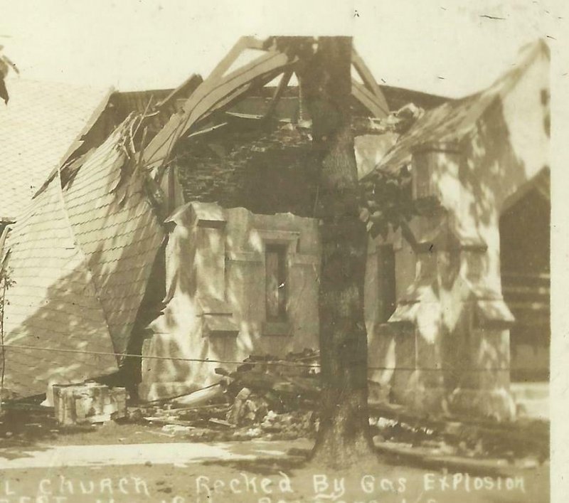 Parsons KANSAS RPPC 1916 DESTROYED CHURCH Ruins EXPLOSION nr Independence Oswego