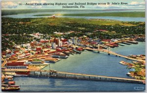 1942 Highway & Railroad Bridge St. John's River Jacksonville FL Posted Postcard