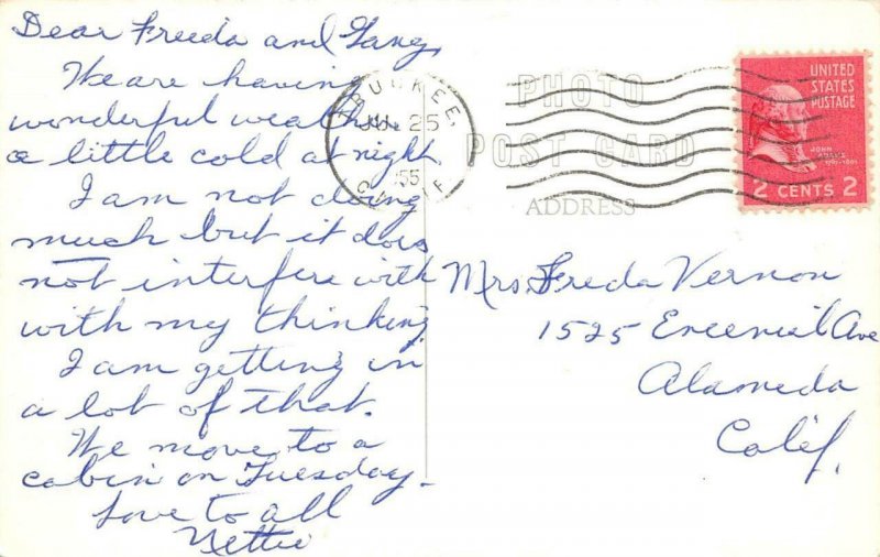 RPPC, Donner Lake, California CA  CABINS~FAMILIES SWIMMING 1955 Eastman Postcard