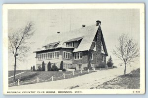 1943 Bronson Michigan Vintage Postcard Country Club House Exterior View Posted