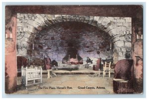 c1910s The Fire Place Hermit's Rest Grand Canyon Arizona AZ Handcolored Postcard