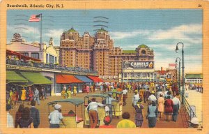 Atlantic City New Jersey 1951 Postcard Boardwalk People Camel Billboard