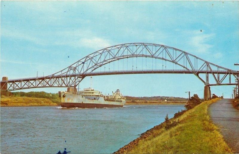 SagamoreCape Cod MAShip Under Sagamore Bridge Over Cape Cod Canal1950s PC