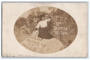 1908 Girl Merry Widow Macabe Dark Humor Covington VA RPPC Photo Antique Postcard 