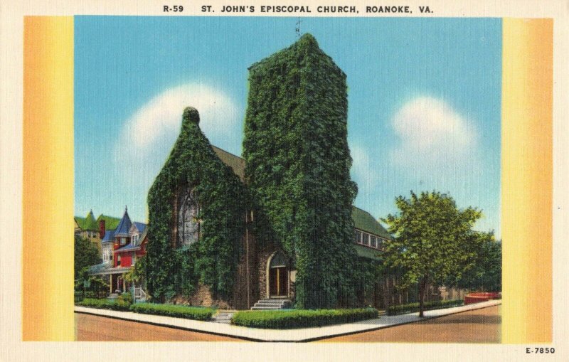 Postcard St John's Episcopal Church Roanoke Virginia