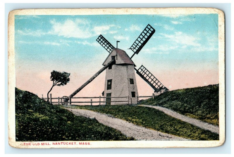 The Old Mill Nantucket Massachusetts Windmill Antique Vintage Postcard 