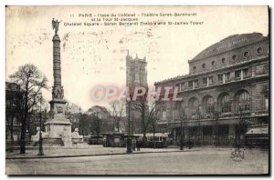 Old Postcard The Paris Theater Place du Chatelet Theater Sarah Bernhardt and ...