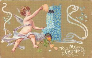 C25/ Valentine's Day Love Holiday Postcard 1909 South Bend Indiana Cupid Flower9