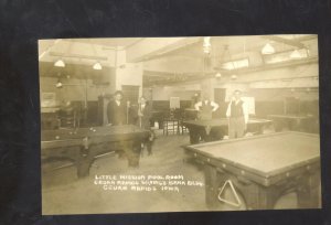 REAL PHOTO CEDAR RAPIDS IOWA POOL HALL INTERIOR BILLIARDS TABLE OPSTCARD COPY