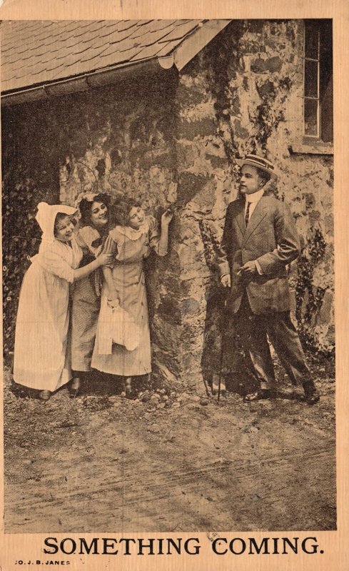 Vintage Postcard 1911 Something Coming Three Girls Waiting For The Guy 