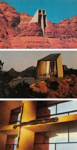 3~Postcards Sedona AZ Arizona  CHAPEL OF THE HOLY CROSS & NIGHT & IRON CRUCIFIX