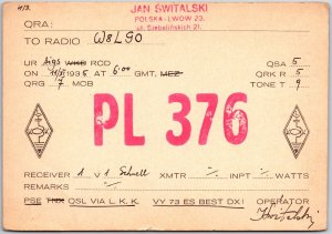 Radio Card PL376 Jan Switalski Polska-LWOW 23 Poland Amateur Station Postcard