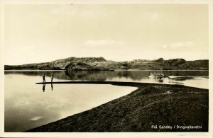 iceland, Frá Sandey í Þingvallavatni, Panorama (1950s) RPPC Postcard (2)