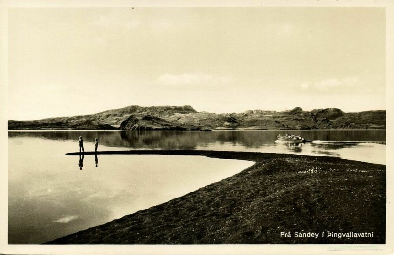 iceland, Frá Sandey í Þingvallavatni, Panorama (1950s) RPPC Postcard (2)