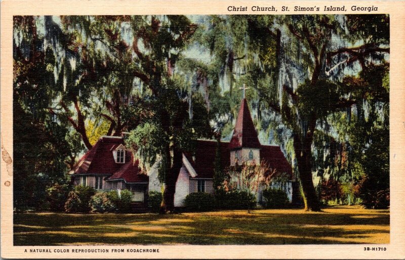 Christ Church St Simons Island GA Georgia Linen Postcard VTG UNP Curteich Unused 