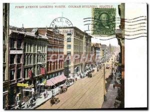 Postcard Old First Avenue Looking North Colman Building Seattle