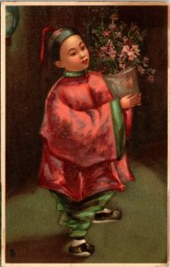 Chinese Asian Child Flower Pot Raphael Tuck Art Series 6296 Postcard  Joliet MT