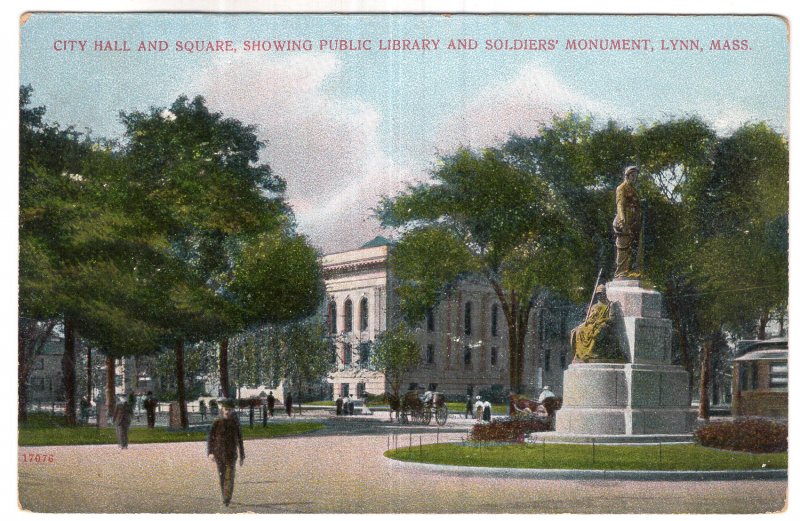 Lynn, Mass, City Hall and Square, Showing Public Library and Soldiers' Monument