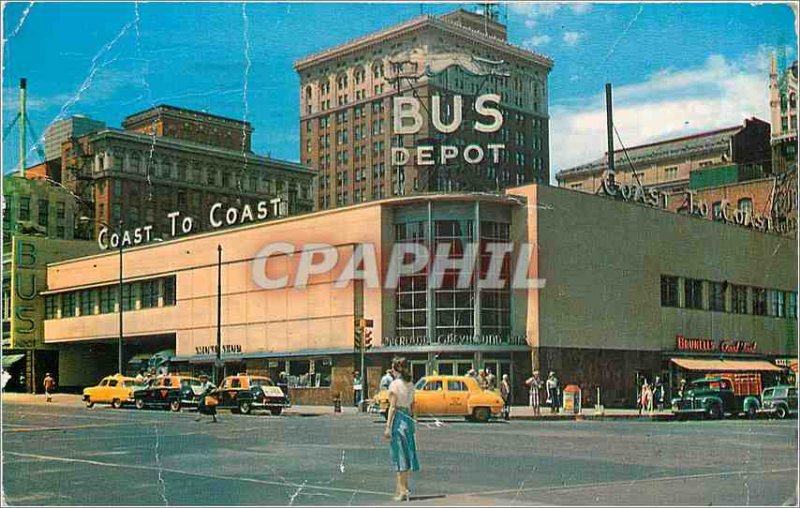 Postcard Old Overland Greyhound Bus Depot One of the newest and MOST modern b...