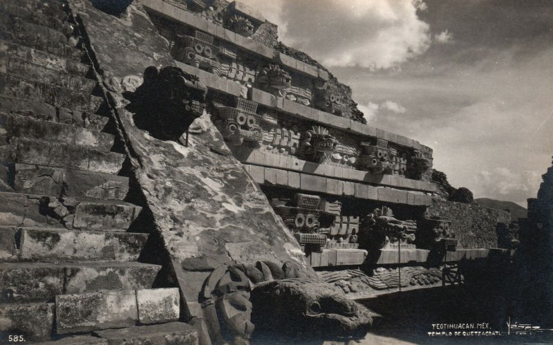 Vintage Postcard 1900's View of Teotihuacan Temple Be Quetzacoatl Mexico MX RPPC
