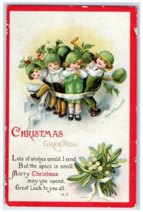 c1910's Christmas Greeting Cute Children Tied Ellen Clapsaddle Antique Postcard