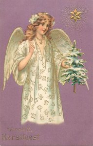 Lovely drawn embossed angel vintage Christmas greetings postcard 