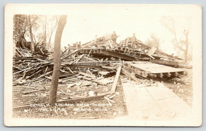 Arcadia Iowa~Catholic Church Completely Destroyed in Tornado~MARCH 21,1918 RPPC