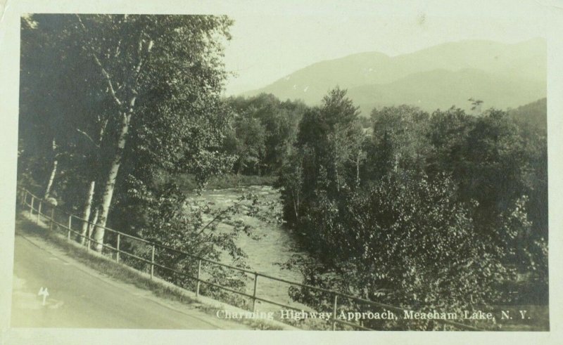 C.1905-10 RPPC Charming Highway Approach, Meacham Lake N.Y. Vintage Postcard F27