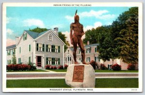 Native Americana~Plymouth MA~Massasoit Statue~American Art Vintage Postcard