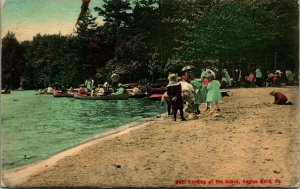 Canoes Boat Landing at Beach Eagles Mere Pennsylvania PA 1914 DB Postcard C13